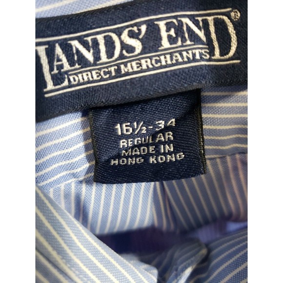 Vintage Lands End Blue Pinstripe Men Button Down Dress Shirt 16 1/2 34 - Picture 10 of 11